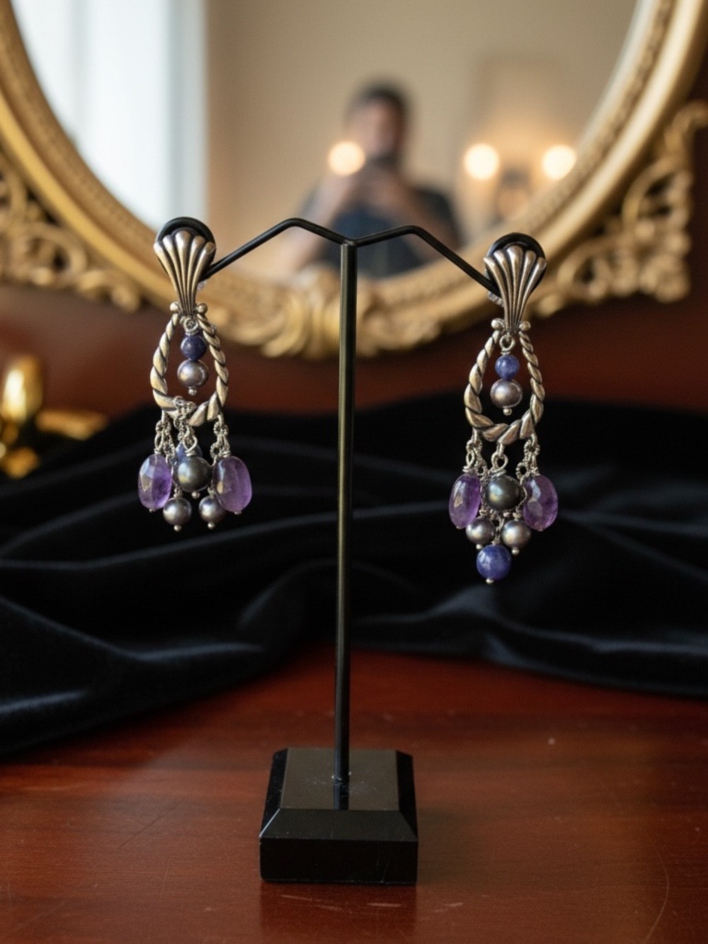 Carolyn Pollack Vintage-Inspired Amethyst Dangle Earrings - Purple Gemstone Drop